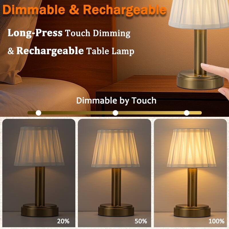 Modern Type-C Rechargeable LED Table Lamp Dimmable Touch Control with Fabric Shade For Bedroom Living Room - W6''