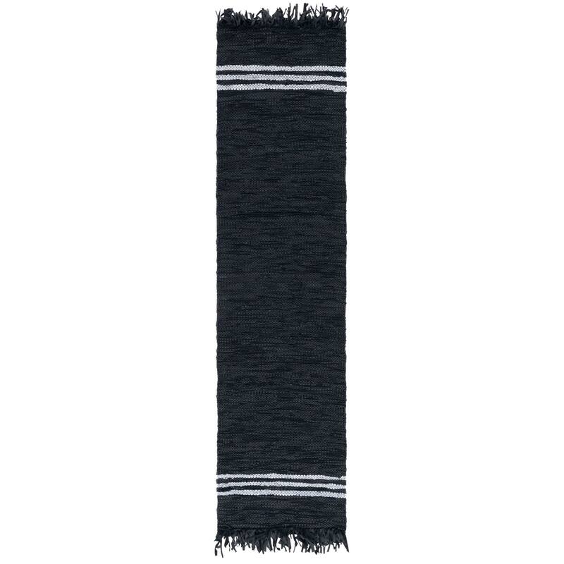 SAFAVIEH Handmade Vintage Leather Brandi Modern Rug - 2'3" x 9' Runner - Black/Ivory