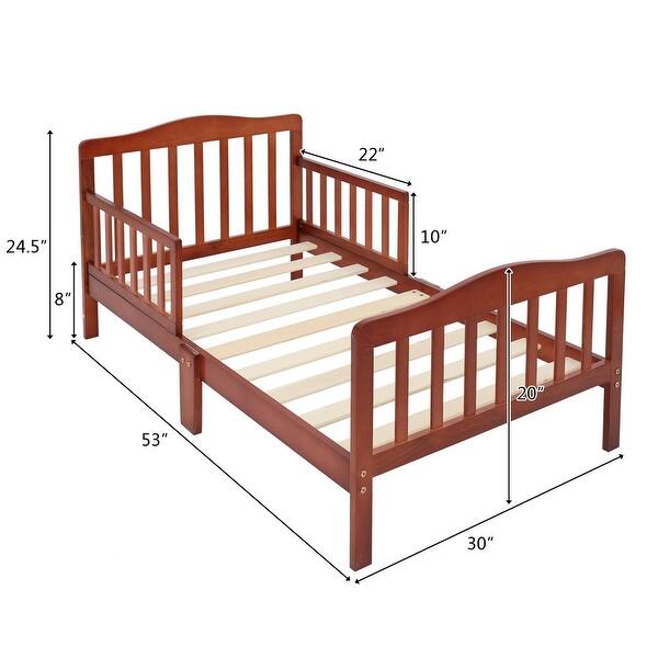 dimension image slide 1 of 3, Modern Design Wooden Baby Toddler Bed Furniture with Safety Guardrails