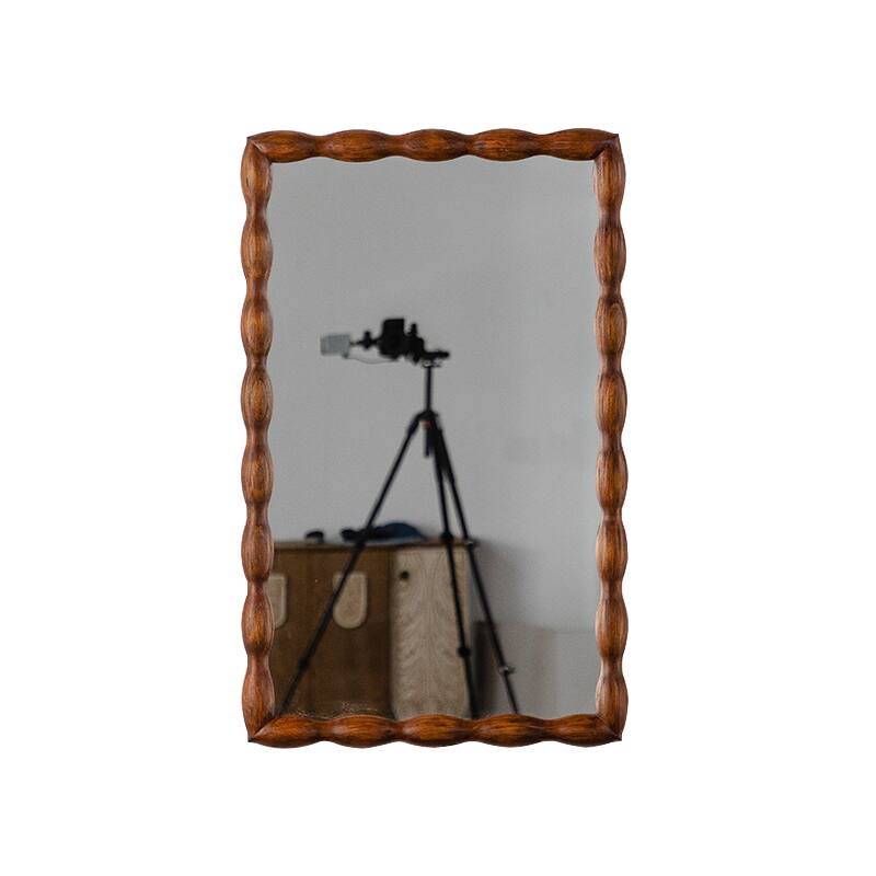 Mid-Century Modern Mirror with Solid Wood Frame,Wall-Mounted High-Definition Non-deformable Bedroom Mirror
