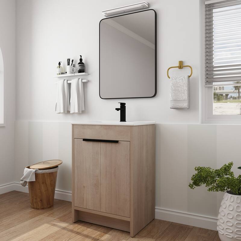 Freestanding Plywood Bathroom Vanity Set in Plain Light Oak with Integrated Sink