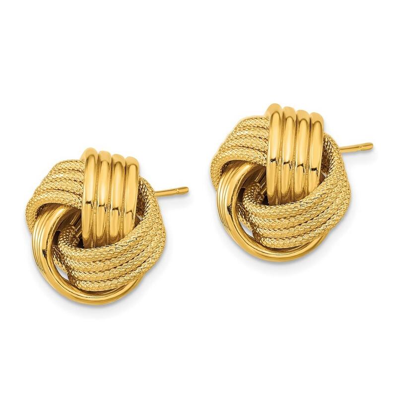 Curata 14k Yellow or White Gold 16.5mm Textured Love Knot Post Earrings