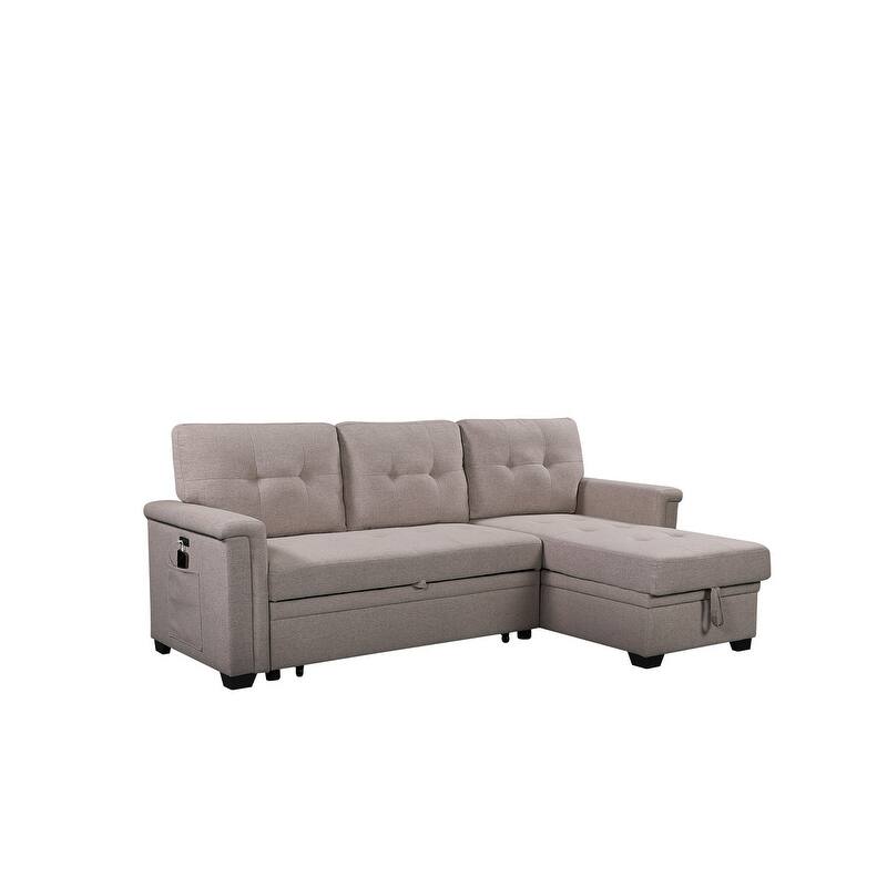 84" Light Gray Reversible Sleeper Sofa with Storage, USB Ports