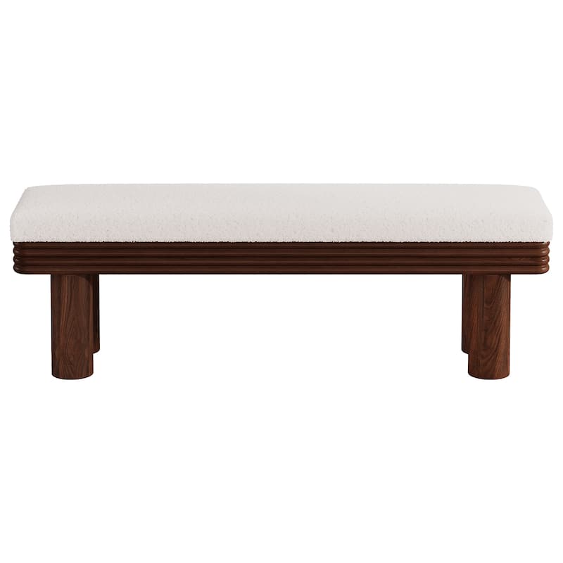 Upholstered Entryway Bench, Faux Shearling Padded Seat Shoe Bench, Bedroom Entrance Living Room End-of-Bed Accent Stool