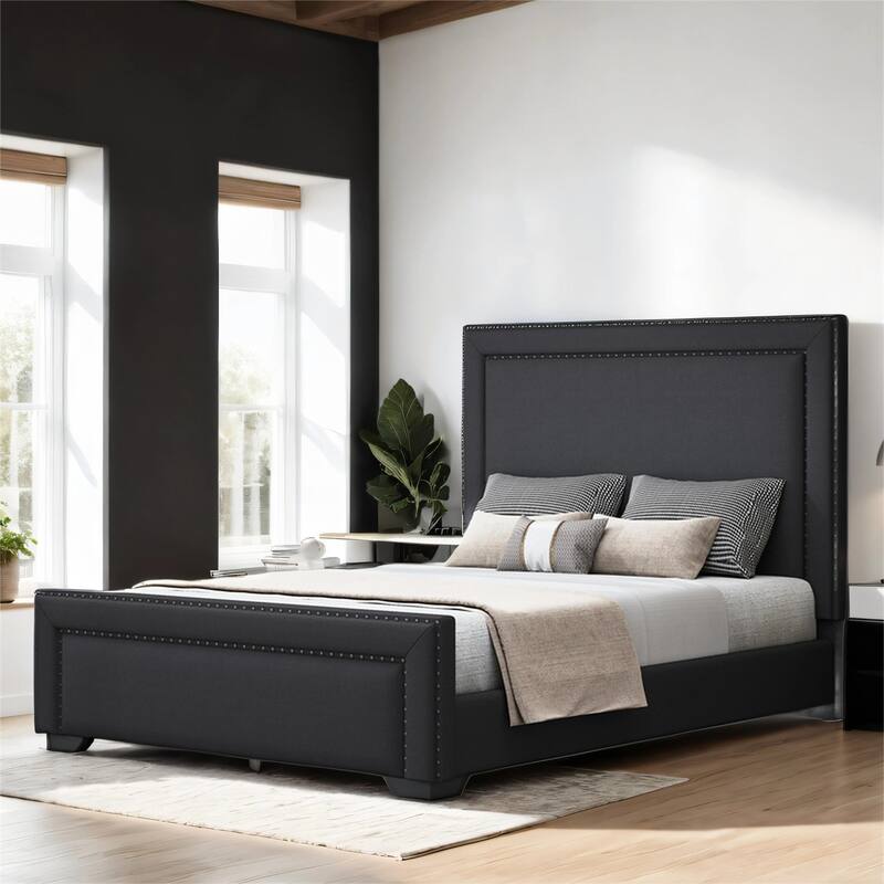 Queen Size Upholstered Bed, Upholstered Bed with Wooden Slats Support