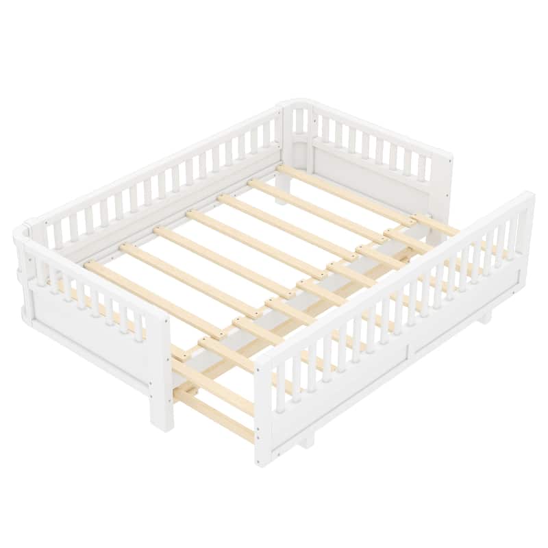 Adjustable Platform Bed Frame with Safety Guardrail for Kids, Guests