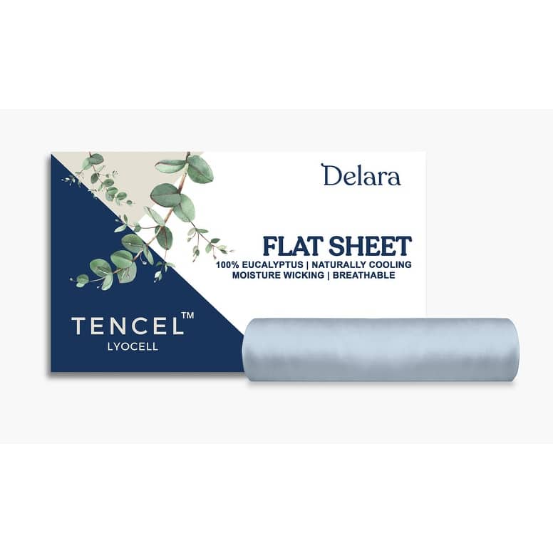 Delara 100% Eucalyptus Lyocell Tencel Flat Sheet, Naturally Cooling, Super Soft, Moisture-Wicking, Smooth & Breathable