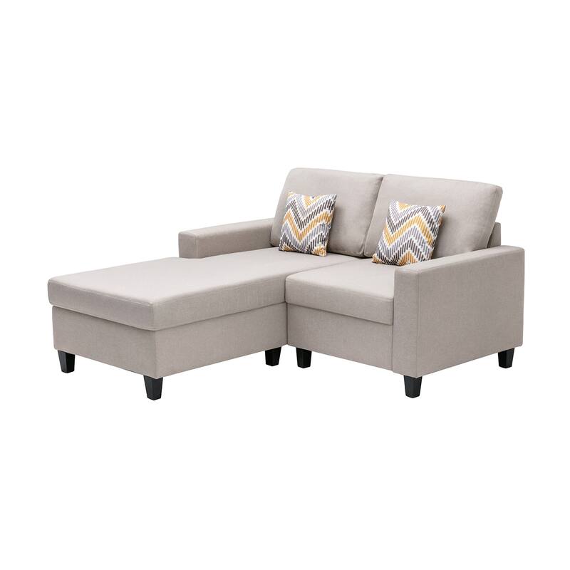 Linen Fabric 2-Seater Reversible Sofa Chaise with 2 Pillows and Interchangeable Legs in Beige
