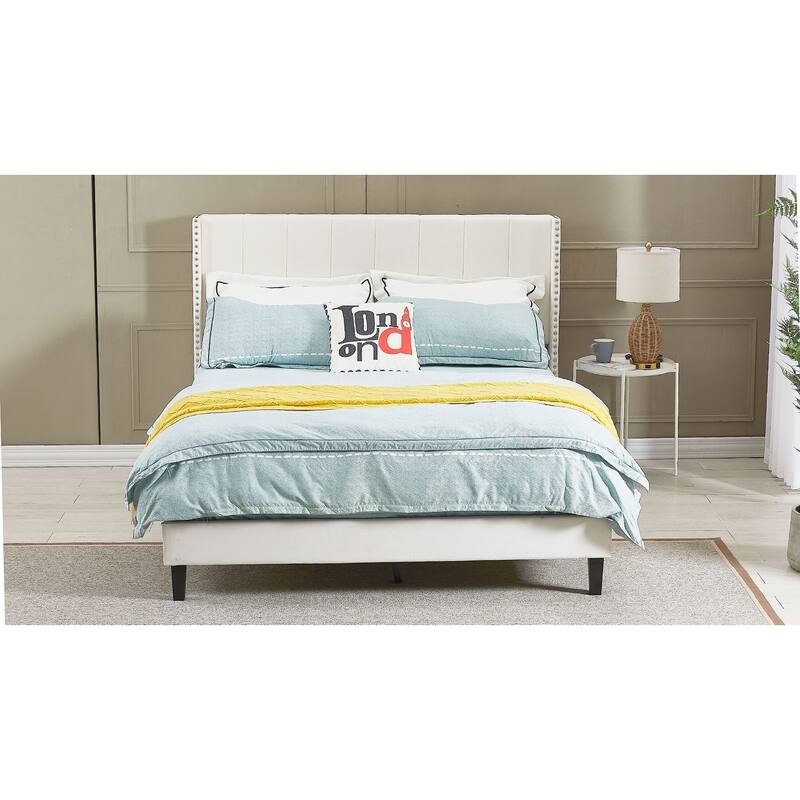 Queen Tufted Upholstered Bed Velvet Bed Frame Platform with Headboard/No Box Spring Required