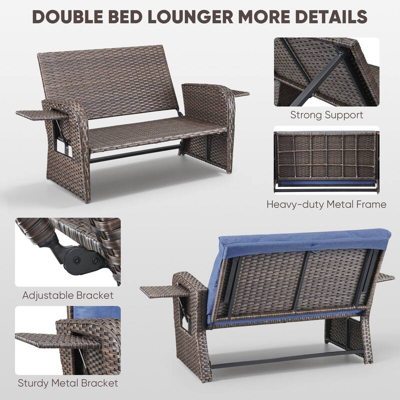 Outdoor Patio Double Lounge Chair without Ottoman