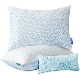 Set Of 2 Adjustable Memory Foam Bed Pillows – Shredded Foam, Cooling Cover, For Side/Back/Stomach Sleepers