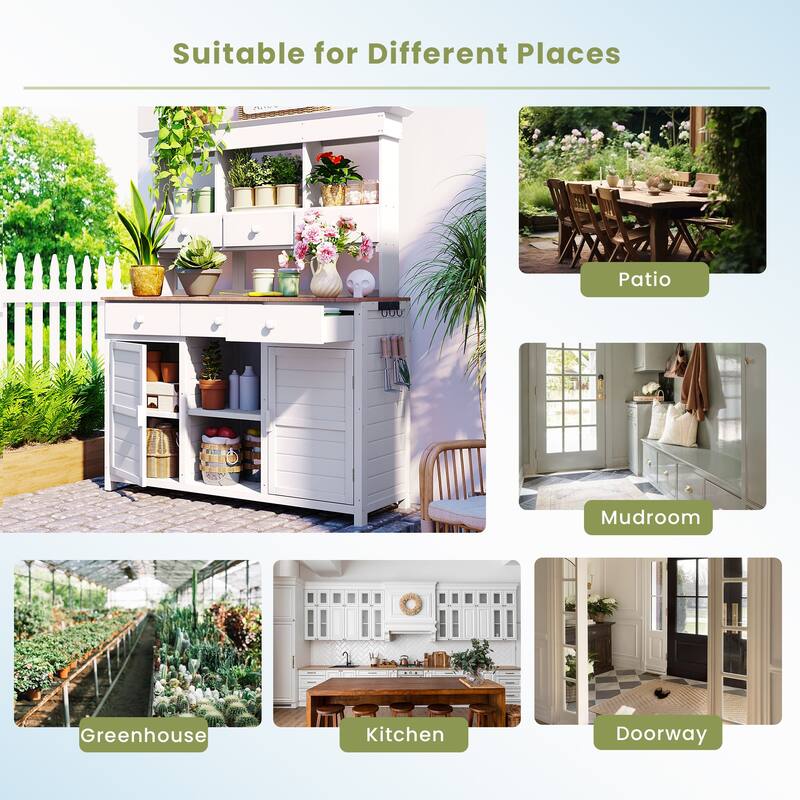 65.7'' H Tall Garden Potting Bench Table with Hutch, Patio Storage Workstation with 3 Shelves