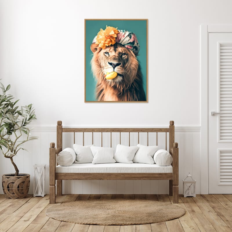 King of the Bathroom Lion by Niky Rahner Framed Canvas Wall Art
