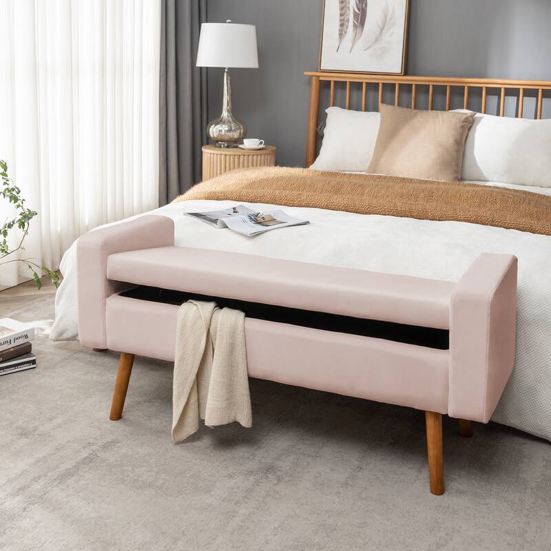 Porthos Home Brynn Velvet Storage Bench with Rubberwood Legs