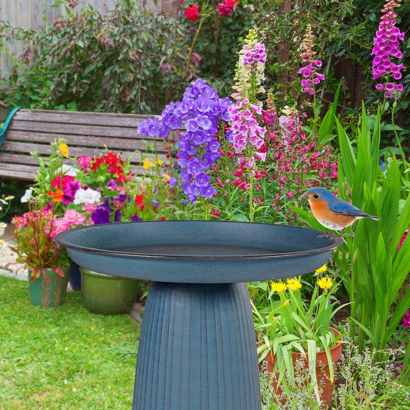 Sunnydaze Gleeful Garden Metal Outdoor Bird Bath - UV-Resistant Finish
