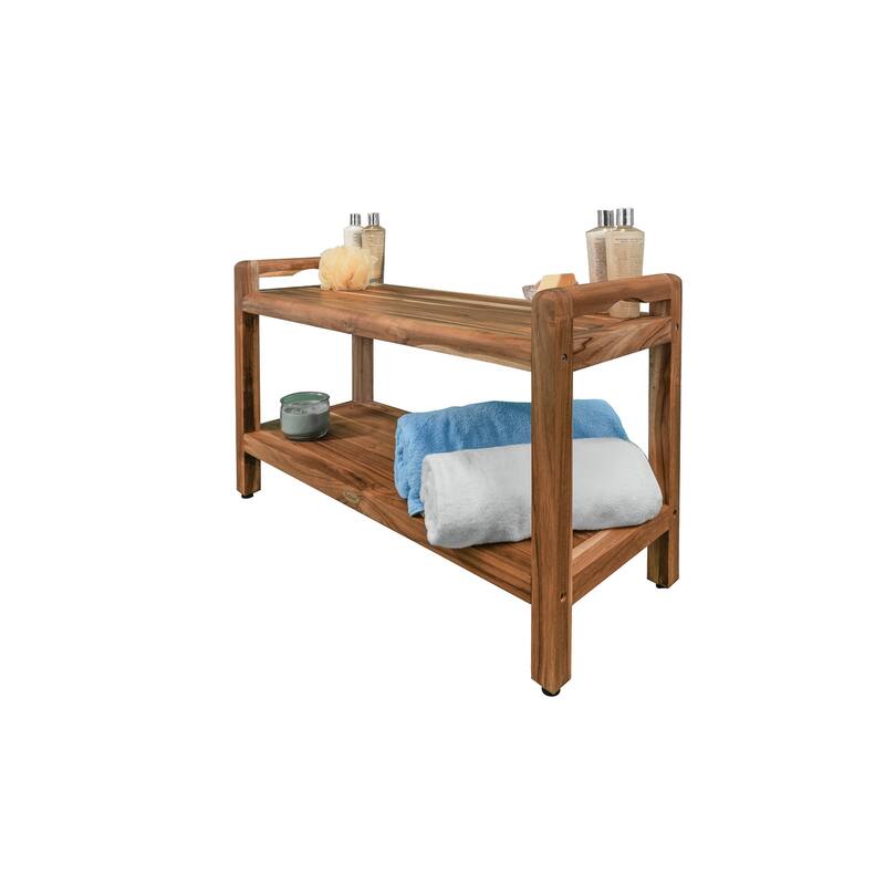 EcoDecors Eleganto EarthyTeak 35" Teak Shower Bench, LiftAide Arms