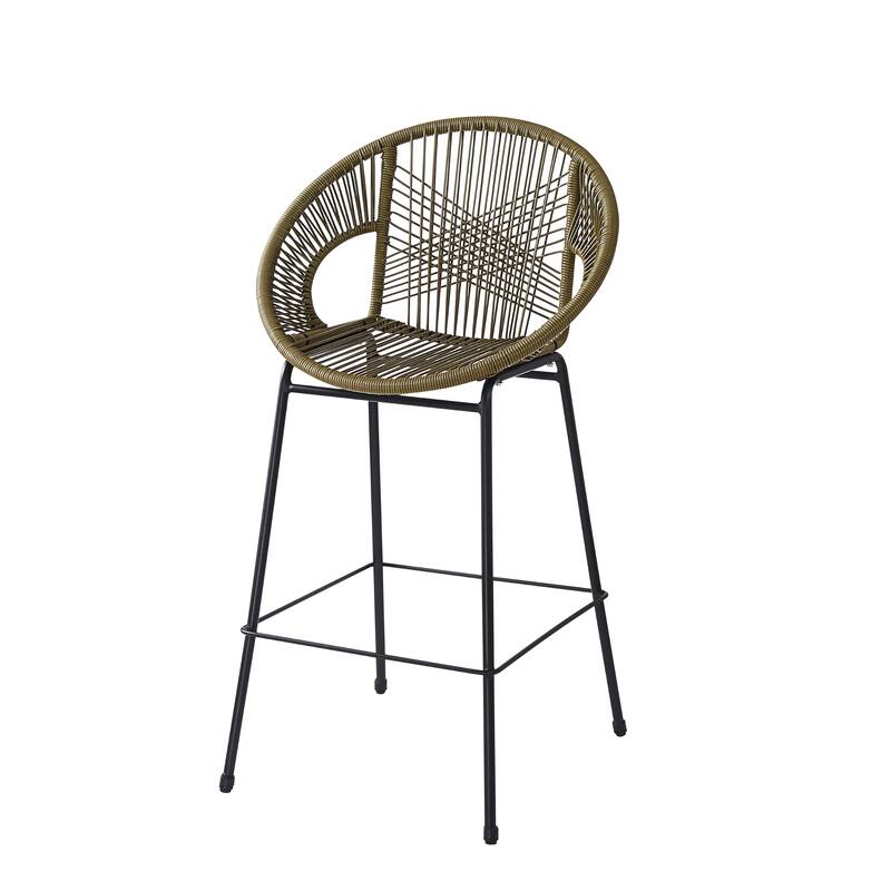 Roomfitters Ferrara Outdoor Faux Wicker Barstools with Metal Frame, Modern Patio Seating, Set of 2