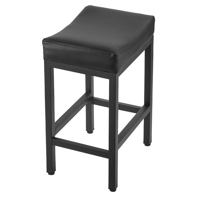 Set of 2 Black PU Leather Counter Height Bar Stools with Curved Seat and Metal Frame - 17.72” x 13.39” x 25.39”