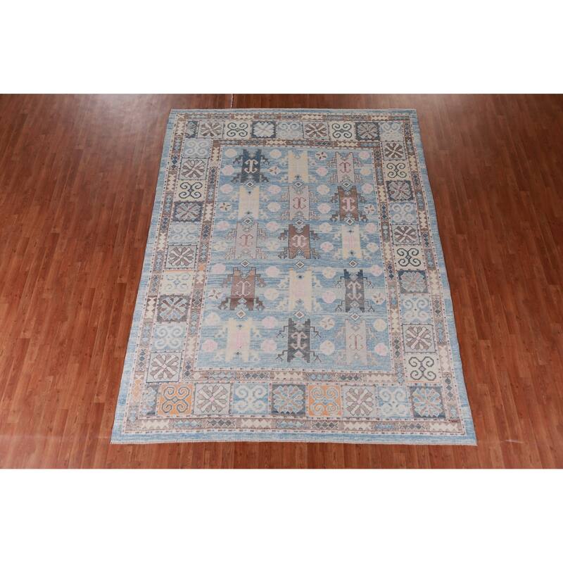 Hand Knotted Oriental 100% Wool Carpet Transitional All-Over Navy Blue & Blues Oushak Area Rug - 11' 0'' X 8' 4''