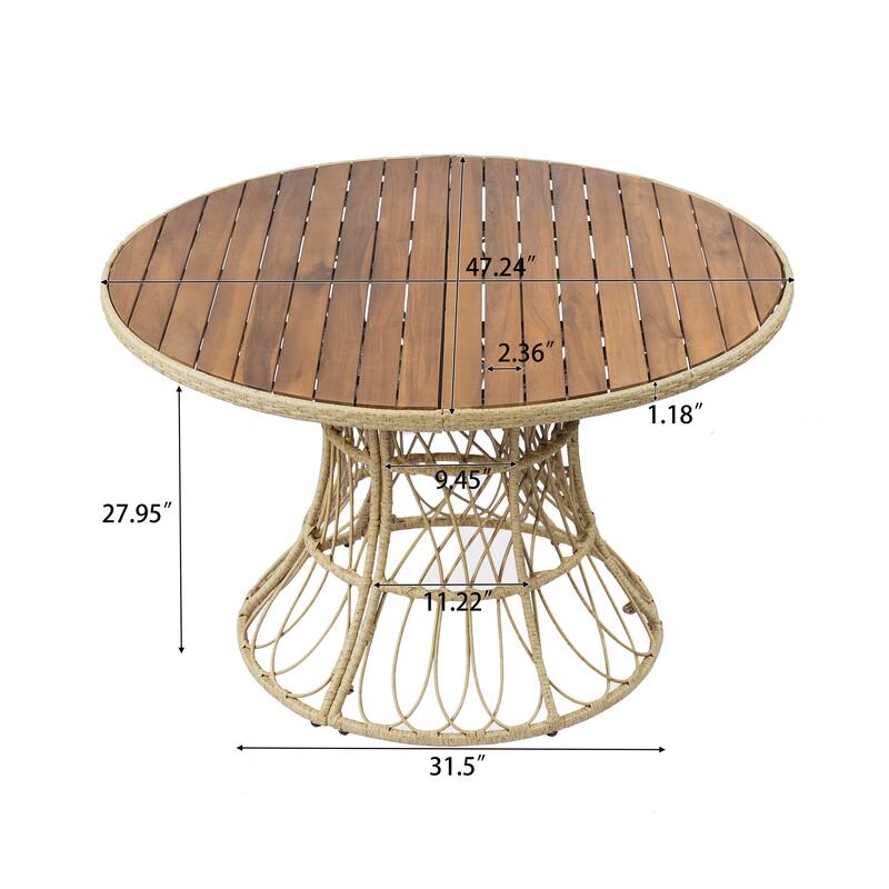 Christopher Knight Home - Estra 5-Piece Outdoor Dining Set with 4 Handwoven Wicker Chairs and Round Acacia Wood Table