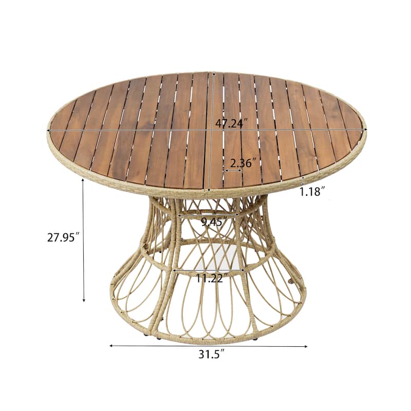 Christopher Knight Home - Estra Outdoor Round Acacia Wood Woven Dining Table with Wicker Pedestal Base, for 4 - 6 Seating