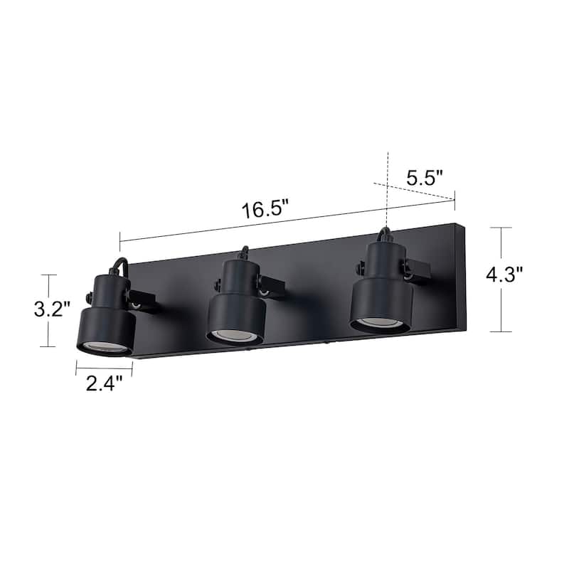 Modern 3-Light Rotatable Vanity Light Bathroom Wall Sconce - Black