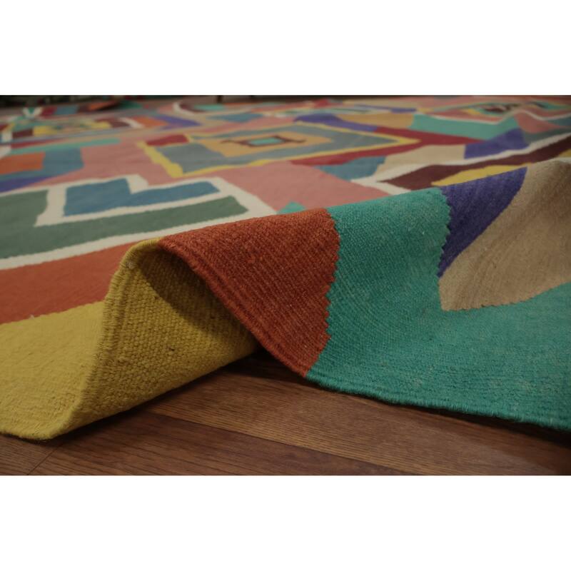 Hand Woven Oriental 100% Wool Carpet Southwestern Modern Multi-Colored Kilim Area Rug - 13' 10'' X 9' 7''