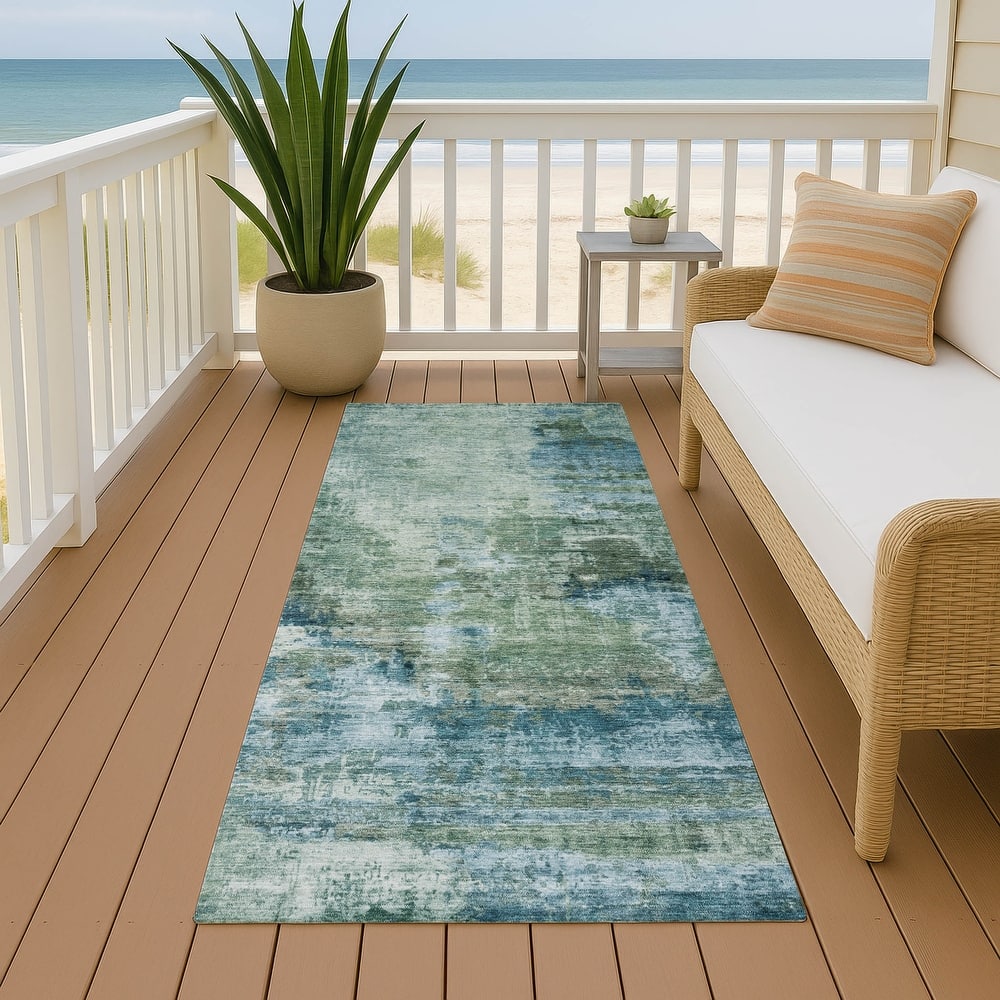 Machine Washable Indoor/ Outdoor Abstact Contemporary Chantille Rug