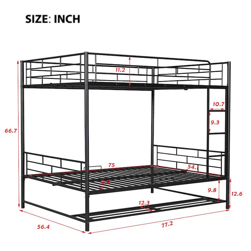 Full Metal Bunk Bed with Shelf and Guardrails, Black - N/A