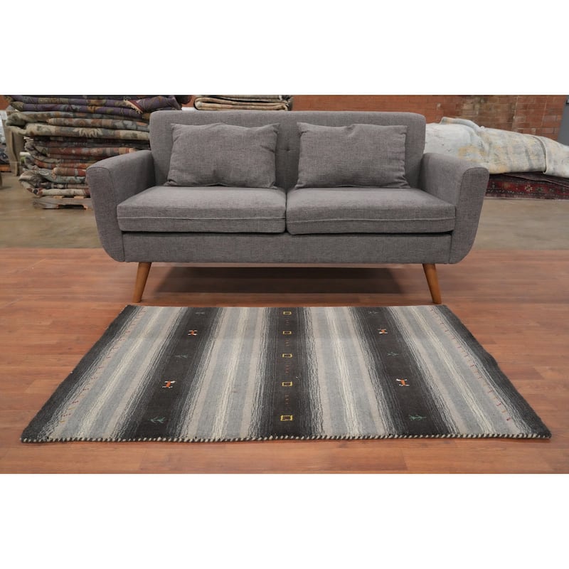 Hand Knotted Oriental 100% Wool Carpet Tribal Animal Pictorial Greys & Charcoal Gabbeh Area Rug - 4' 8'' X 3' 0''