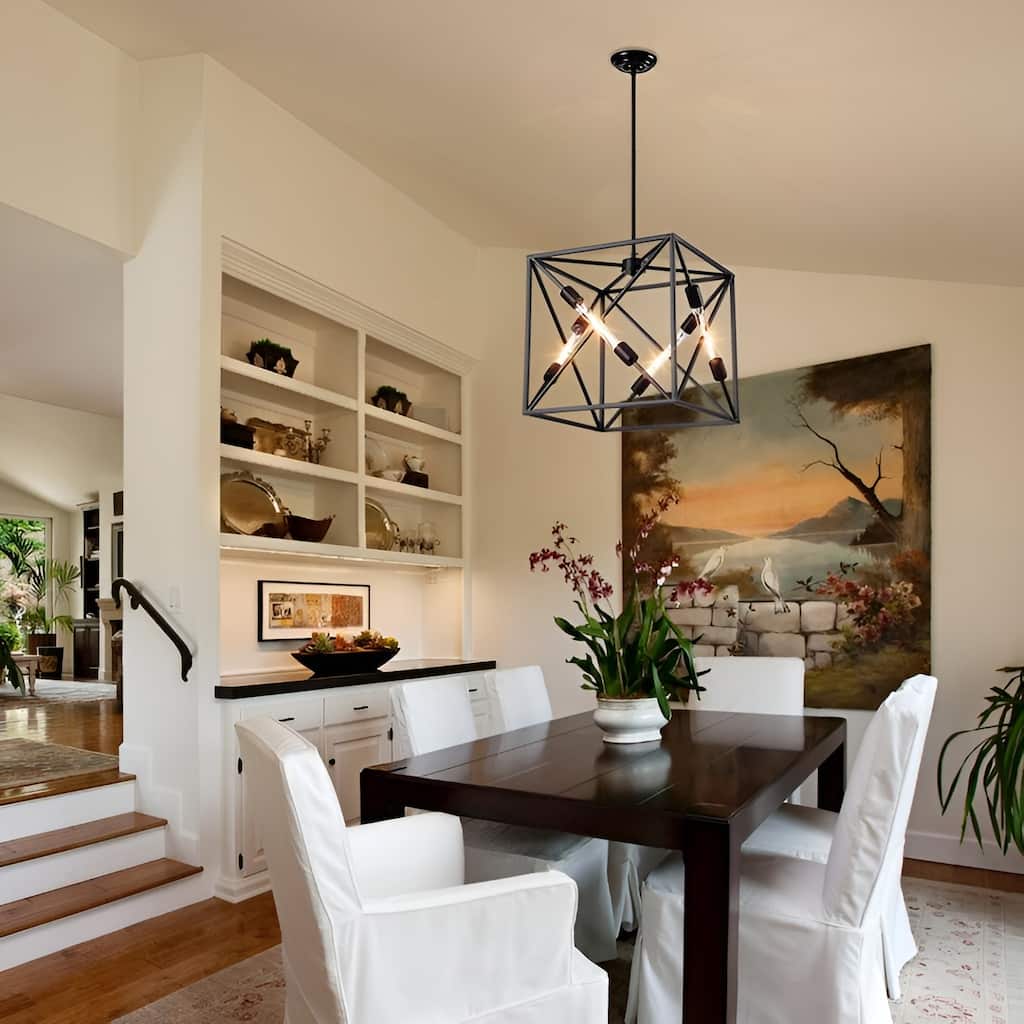 Futuristic Square Metal Cage Pendant Light, Sci-Fi Inspired Open Frame Ceiling Lamp