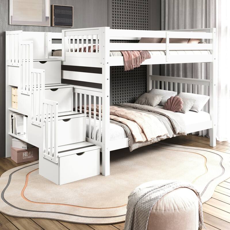 Taylor & Olive Trillium Full over Full Stairway Bunk Bed - White