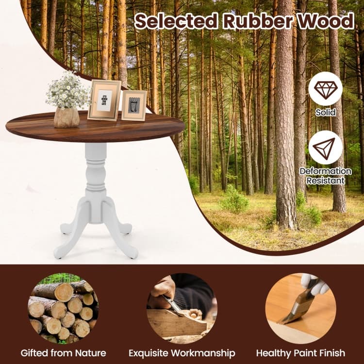 Wooden Dining Table with Round Tabletop and Curved Trestle Legs - 39.37" x 39.37" x 28.74"