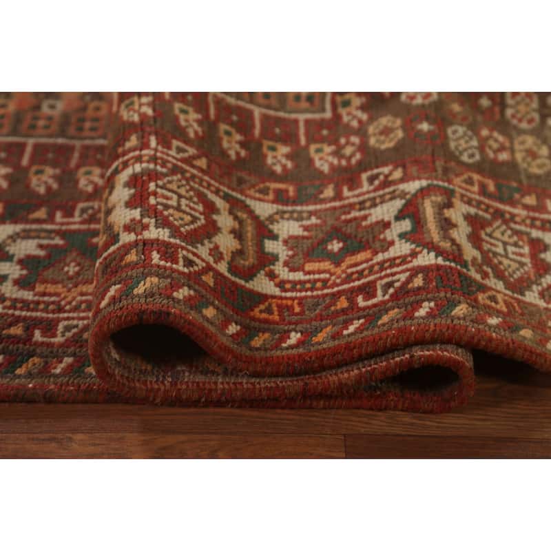 Tribal Qashqai Persian Vintage Area Rug Hand-Knotted Wool Carpet - 7'0"x 9'10"