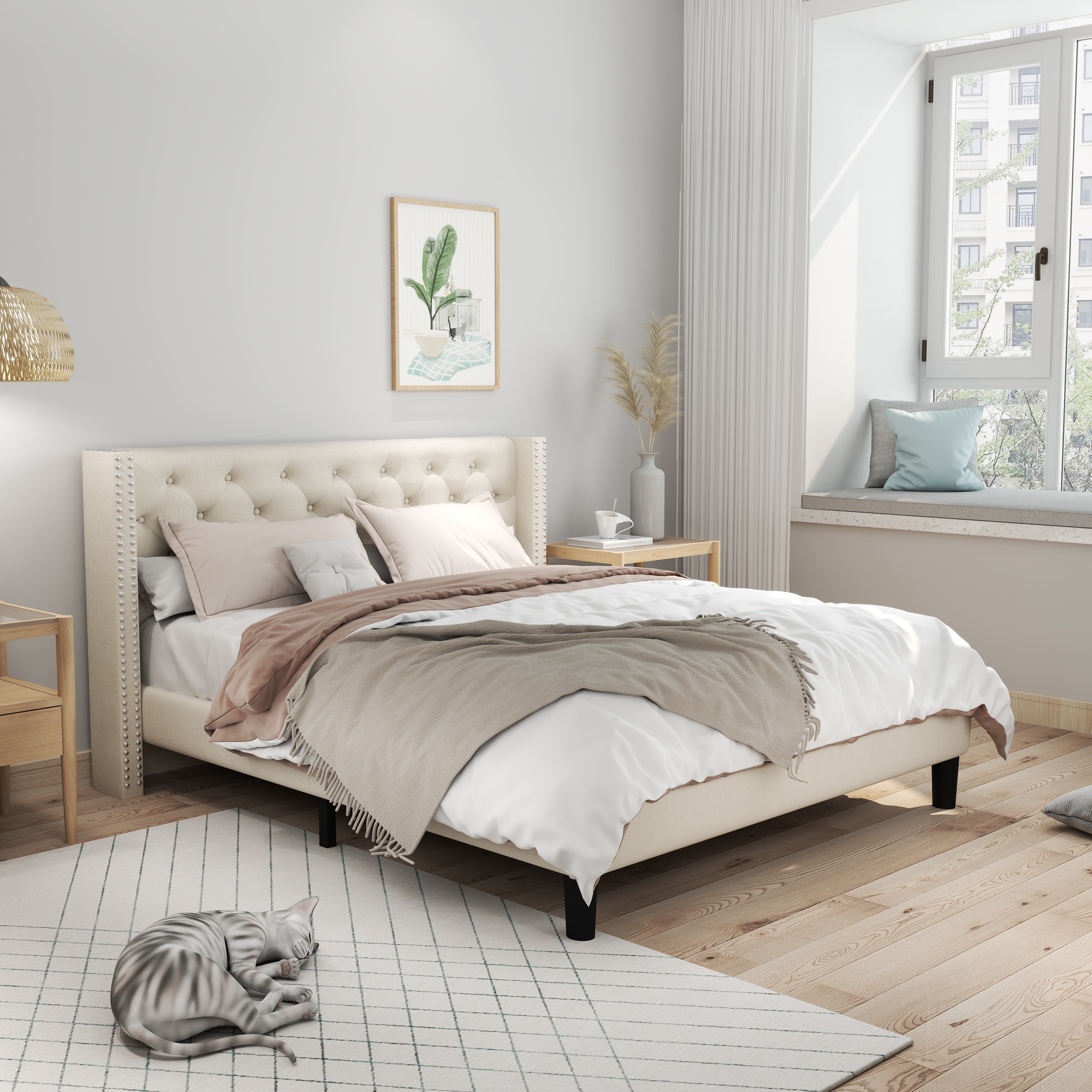 Beige winged bed store