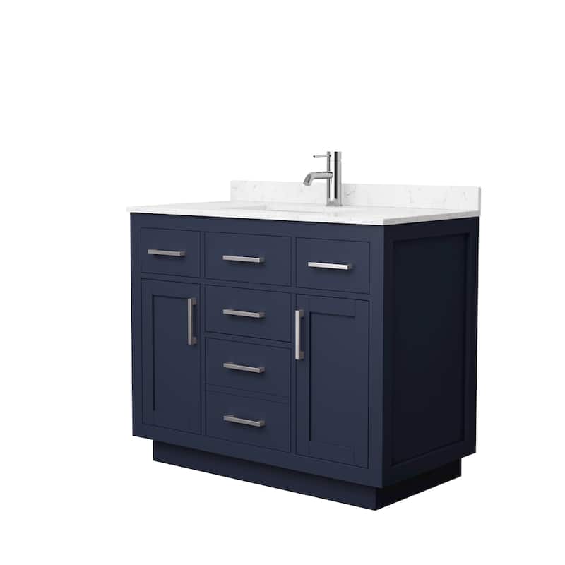 Beckett TK 42-inch Single Vanity, Cultured Marble Top - Dark Blue, Nickel Trim,Carrara Cultured Marble Top