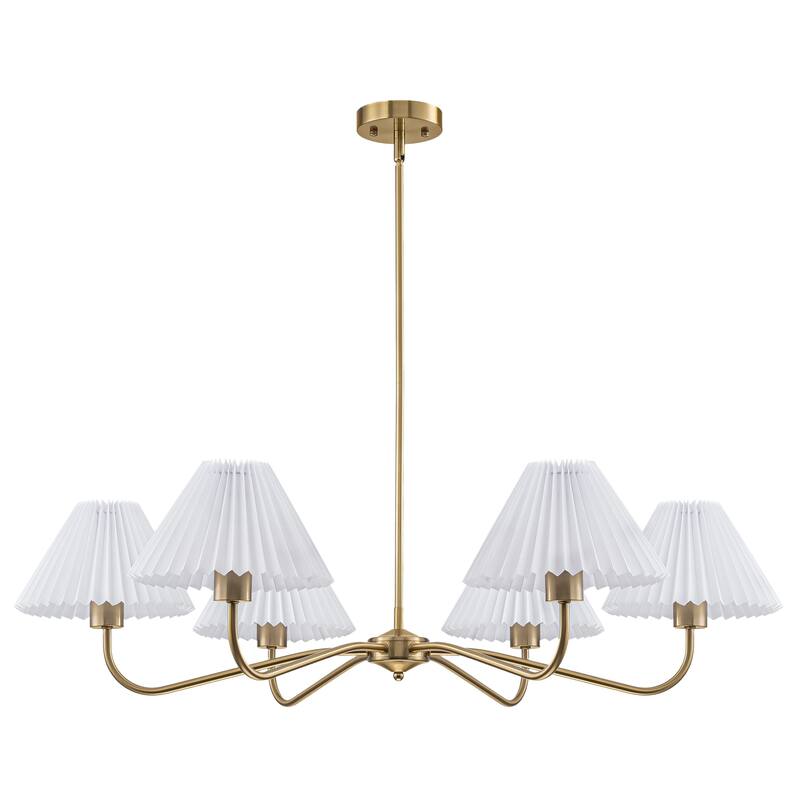 Starsky 6-Light Chandelier with Pleated Fabric Shades Handmade Black & Gold for Dining Room, Kitchen, Living Room and Foyer