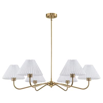 Starsky 6-Light Chandelier with Pleated Fabric Shades Handmade Black & Gold for Dining Room, Kitchen, Living Room and Foyer