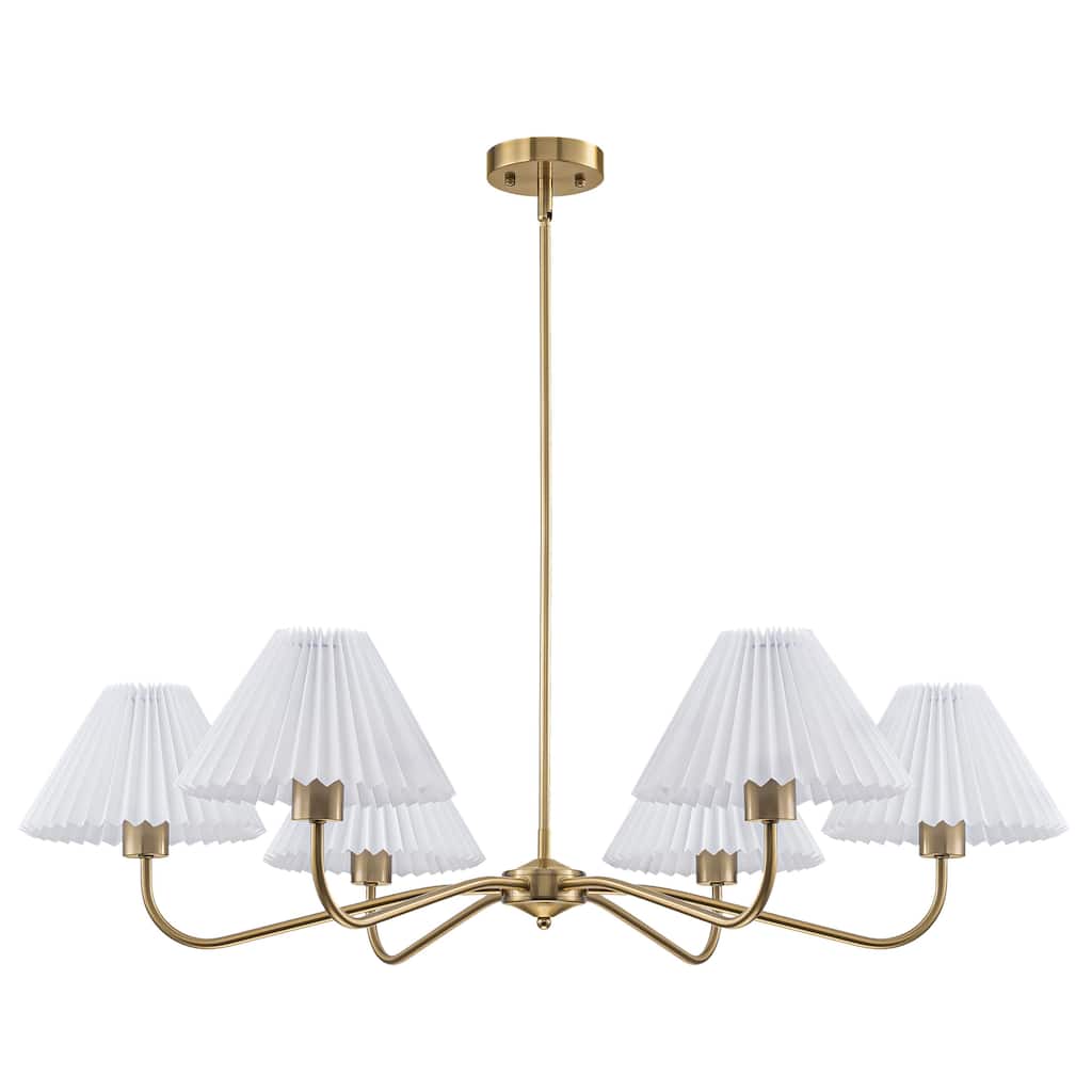 Starsky 6-Light Chandelier with Pleated Fabric Shades Handmade Black & Gold for Dining Room, Kitchen, Living Room and Foyer