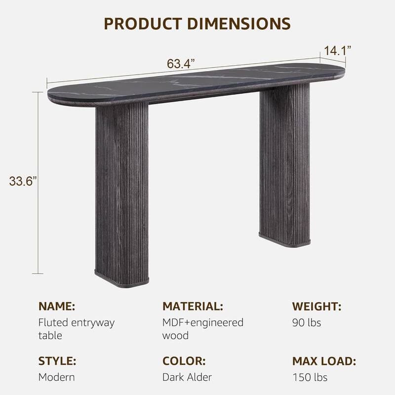 63" Modern Console Table, Entryway Table, Sofa Table with Fluted Bases