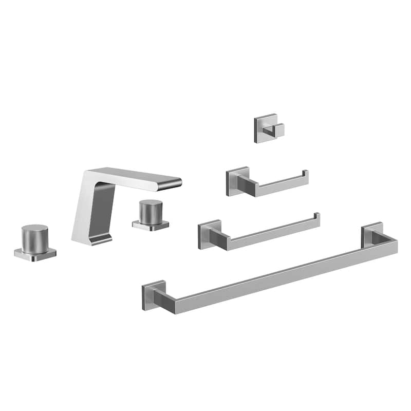 GRANDJOY 2-Handle Bathroom Faucet with 4-Piece Towel Bar Set Combo Kit - Brushed Nickel