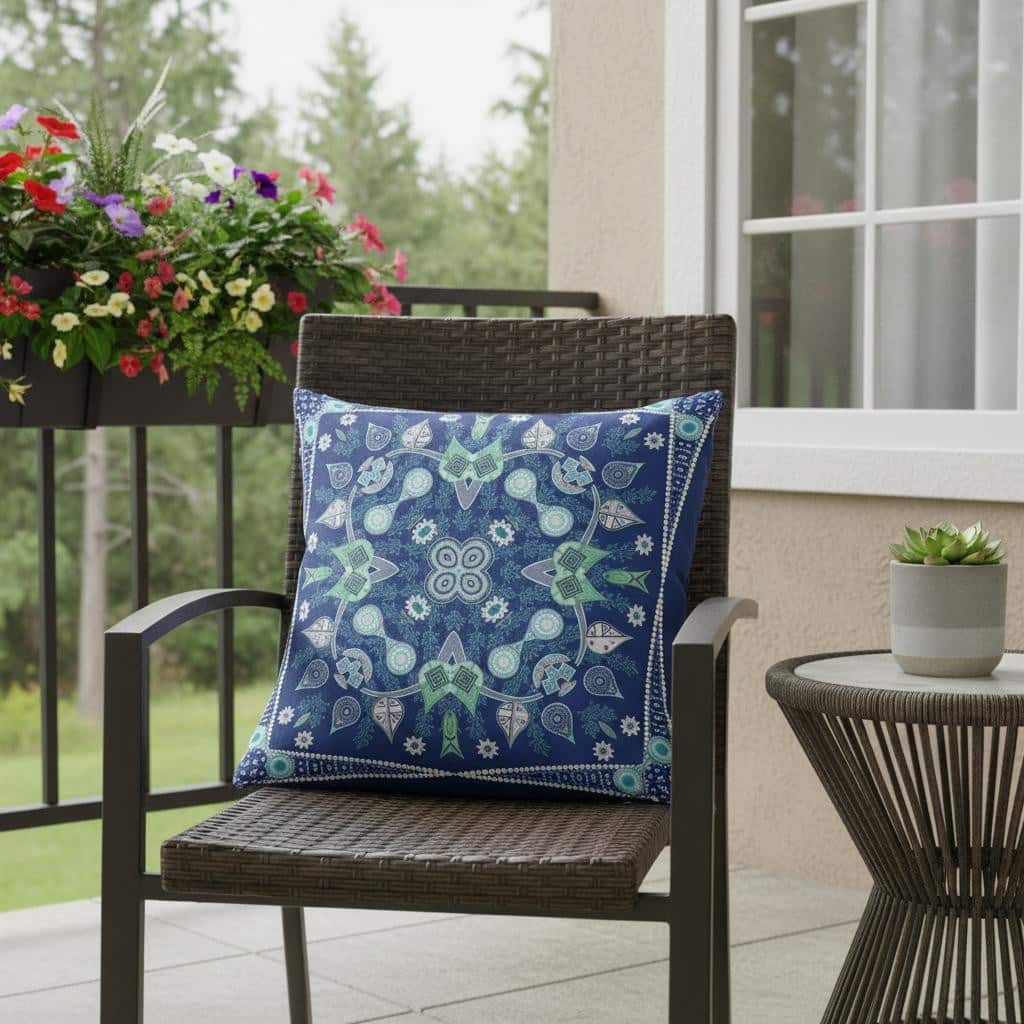 HomeRoots 16" x 16" Midnight Blue Blown Seam Paisley Indoor Outdoor Throw Pillow - 16.00' X '5.00' X '16.00