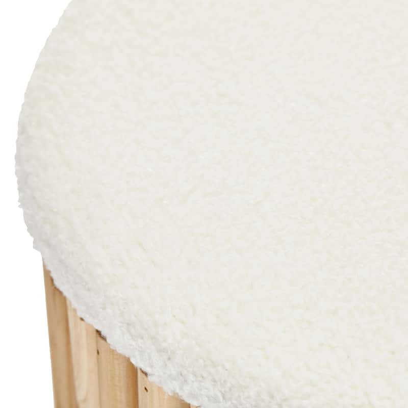 Aria Home Mid-Century Modern Bamboo Base Round Boucle Storage Ottoman