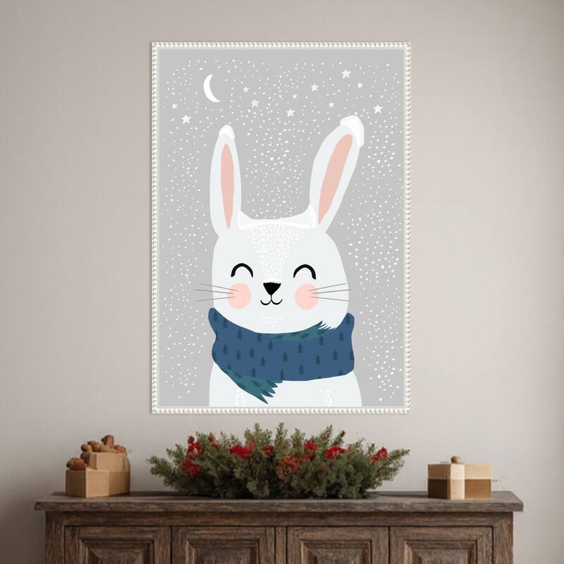 Snow Bunny by Treechild (23 x 33 in.), Framed Canvas Wall Art Print - Sylvie Beaded White