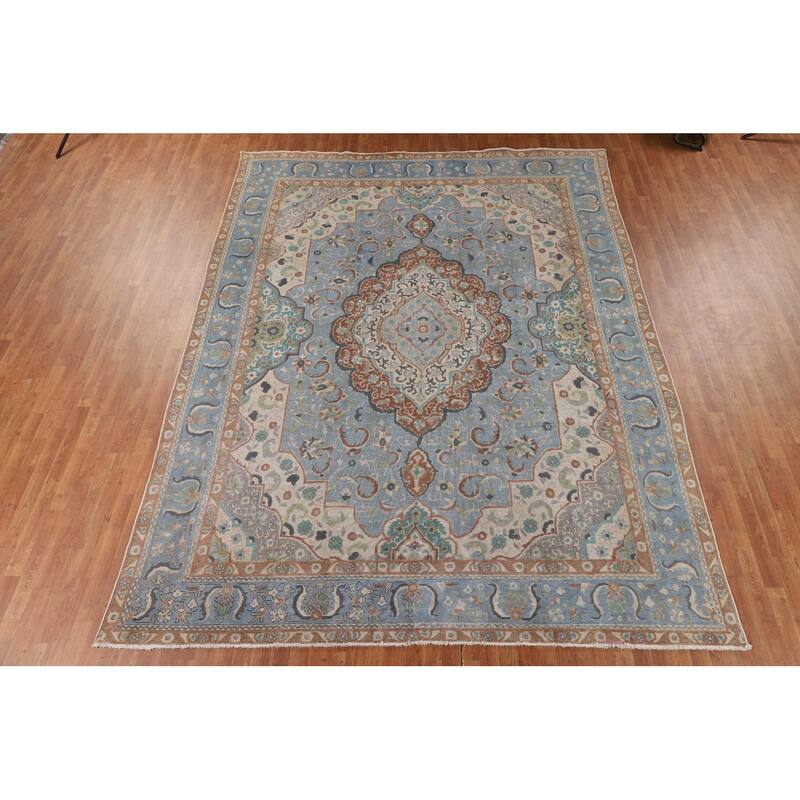 Over-Dyed Distressed Mashad Persian Vintage Wool Carpet - 9'8" x 12'7"