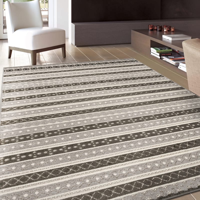 World Rug Gallery Contemporary Geometric Stripe Indoor/Outdoor Area Rug