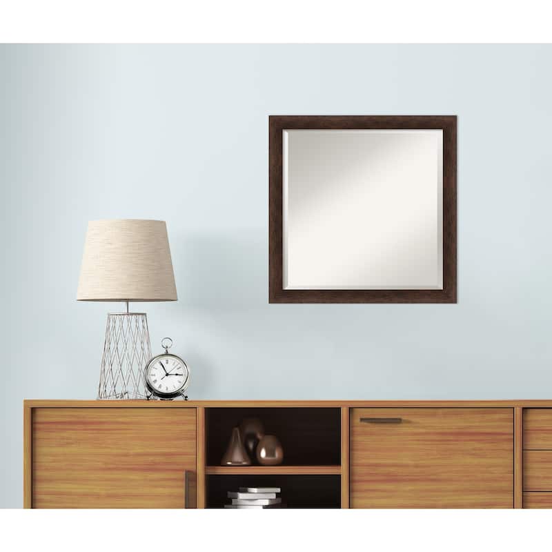 Warm Walnut Narrow Beveled Wood Framed Wall Mirror - Warm Walnut Narrow