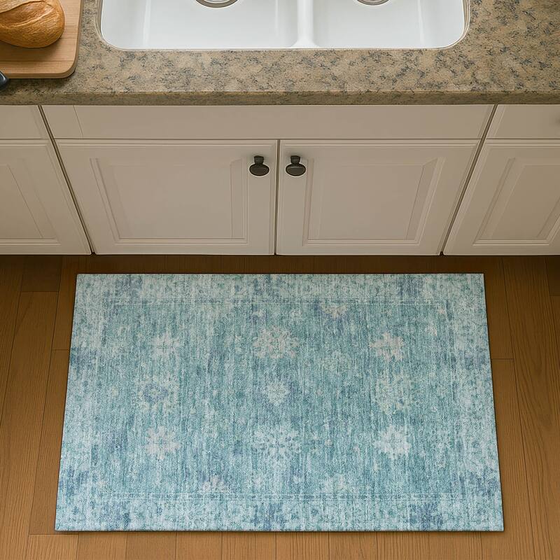 Premium Washable Super Soft Traditional Caply Mayfield Rug - Teal - 1'8" x 2'6"
