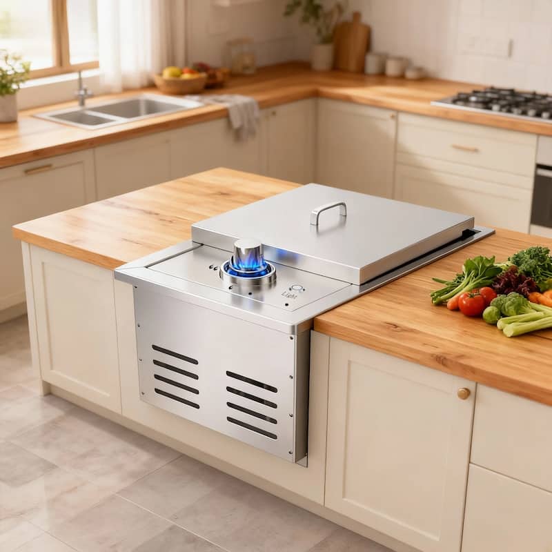 Single Grilling Side Burner, 17,000BTU Liquid Propane, Convertible to Natural Gas, 304 Stainless Steel Built