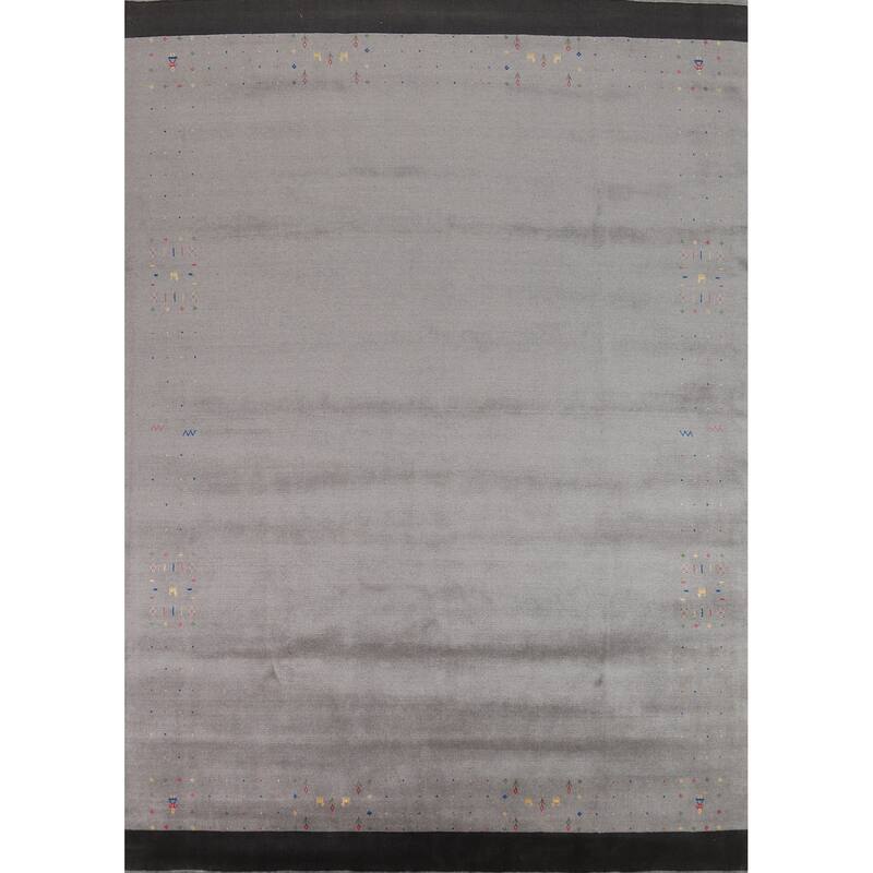 Gray Gabbeh Oriental Area Rug Handmade Wool Carpet - 9'4" x 11'9"